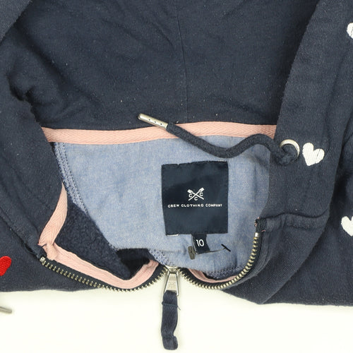 Crew Clothing Company Womens Navy Heart Print Full Zip Hoodie Size 10