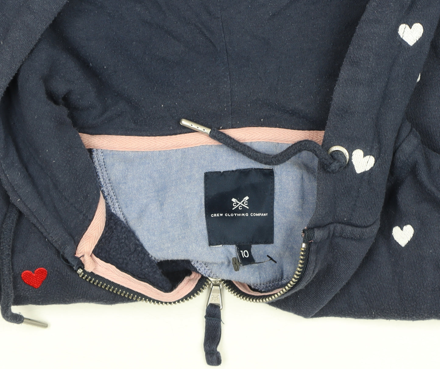 Crew Clothing Company Womens Navy Heart Print Full Zip Hoodie Size 10