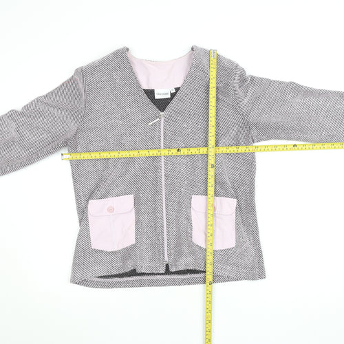 Gina Laura Women Grey Herringbone Zip Jacket with Pink Pockets M