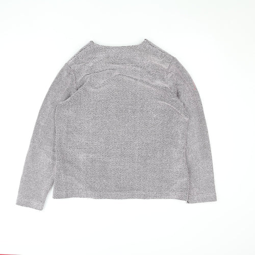 Gina Laura Women Grey Herringbone Zip Jacket with Pink Pockets M