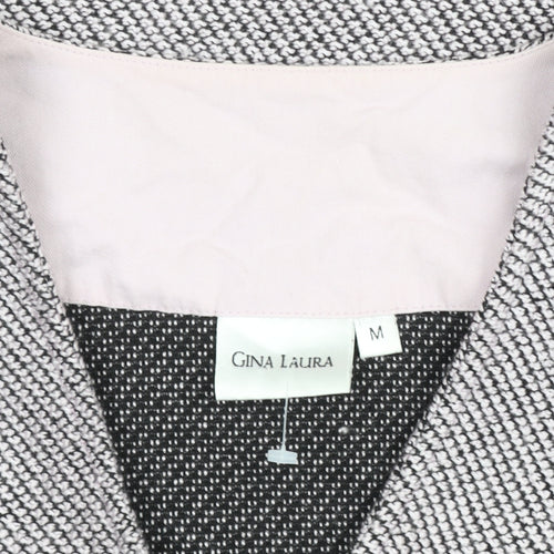 Gina Laura Women Grey Herringbone Zip Jacket with Pink Pockets M