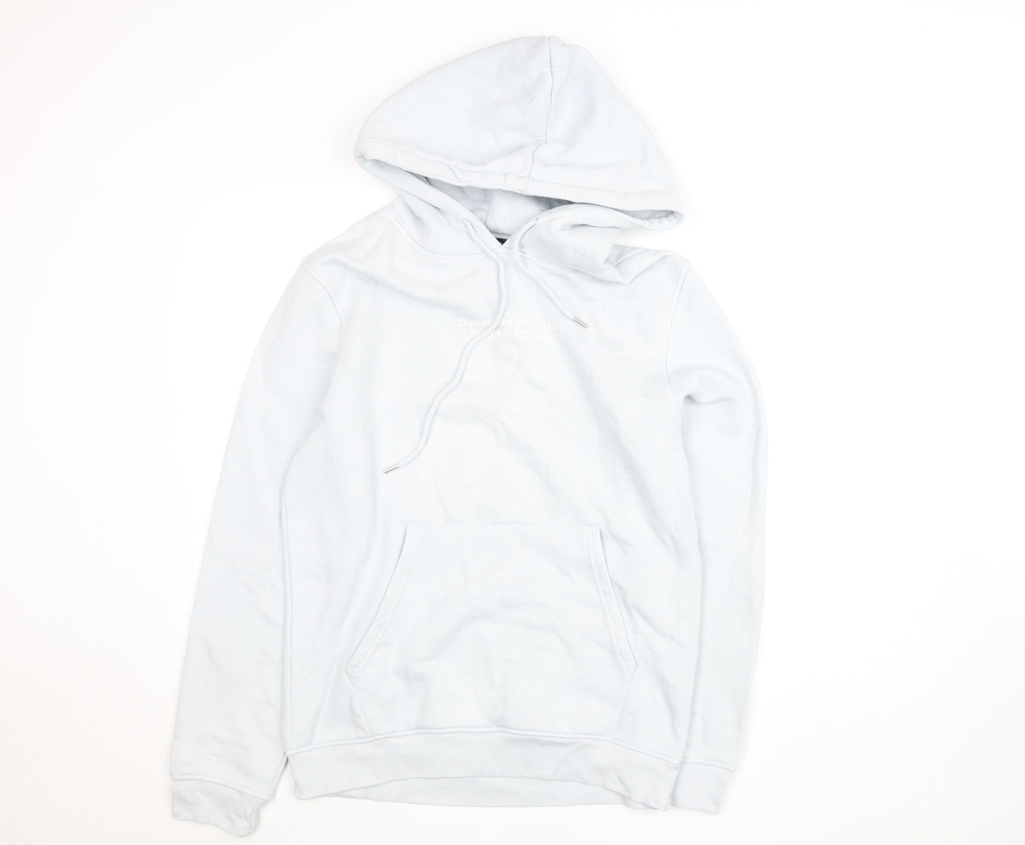 Criminal Damage Women Light Blue Organic Cotton Pullover Hoodie M