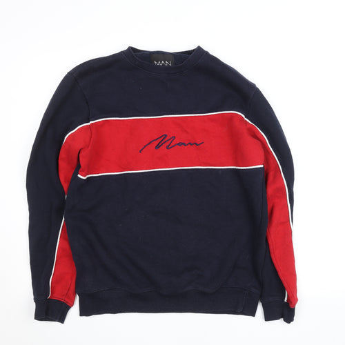 boohooMAN Men’s Navy & Red Crew Neck Embroidered Logo Sweatshirt Size M