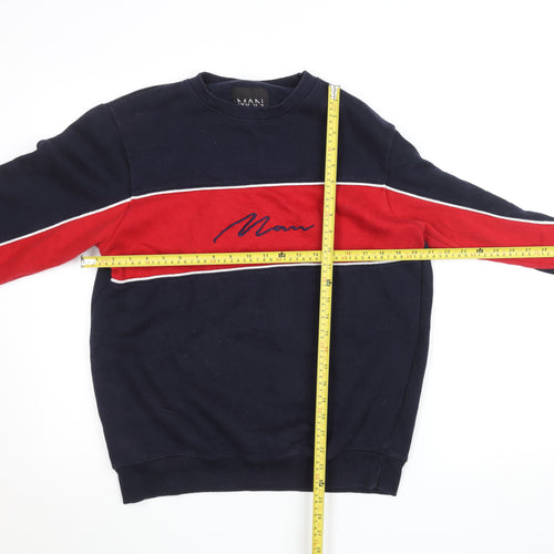 boohooMAN Men’s Navy & Red Crew Neck Embroidered Logo Sweatshirt Size M