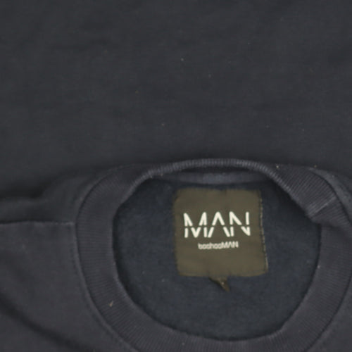 boohooMAN Men’s Navy & Red Crew Neck Embroidered Logo Sweatshirt Size M