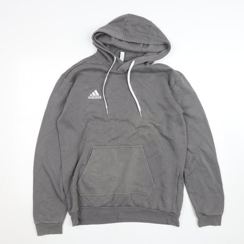 Adidas Mens Grey Pullover Hoodie M Regular Fit Sports Sweatshirt
