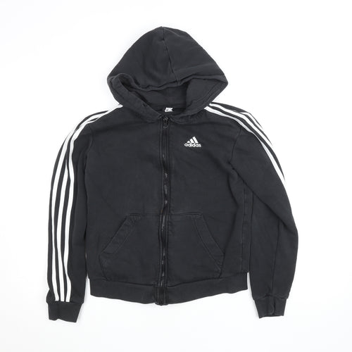 adidas Boys Black Full Zip Fleece Hoodie 9-10 Years