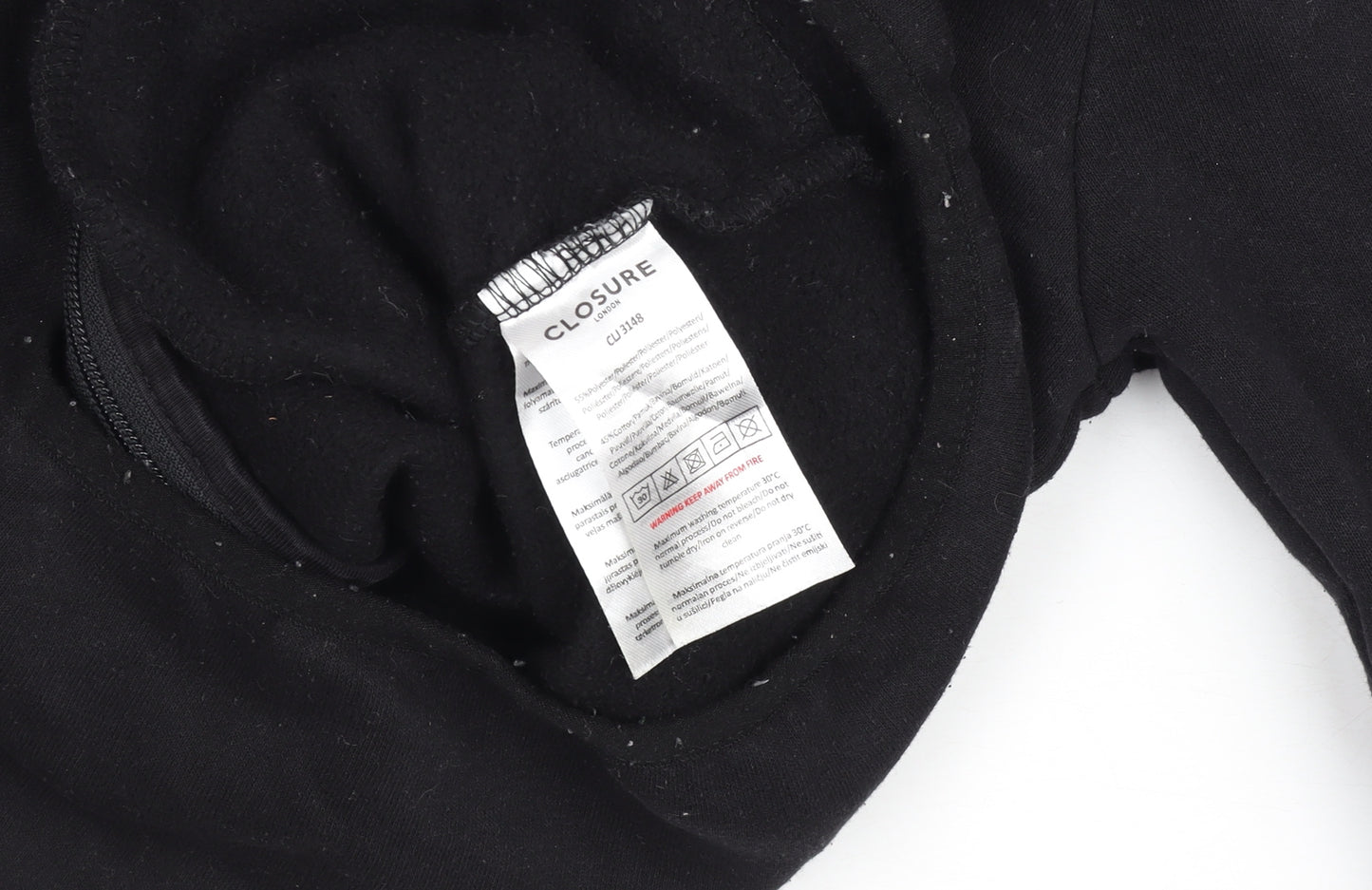Closure London Boys Black Full Zip Hoodie 7-8 Years Fleece Lined