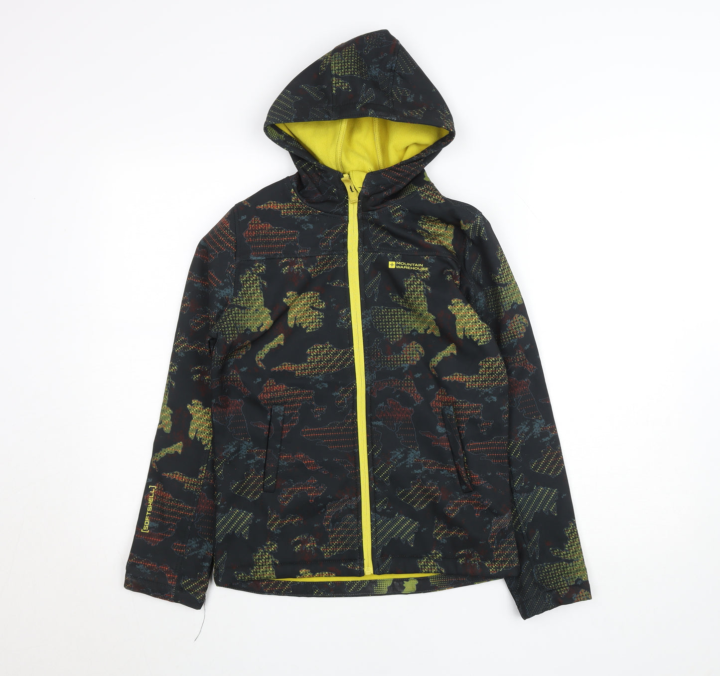 Mountain Warehouse Boys Black Camouflage Softshell Jacket 11-12 Years Water Resistant