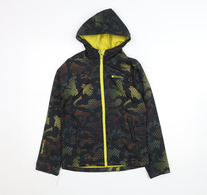 Mountain Warehouse Boys Black Camouflage Softshell Jacket 11-12 Years Water Resistant