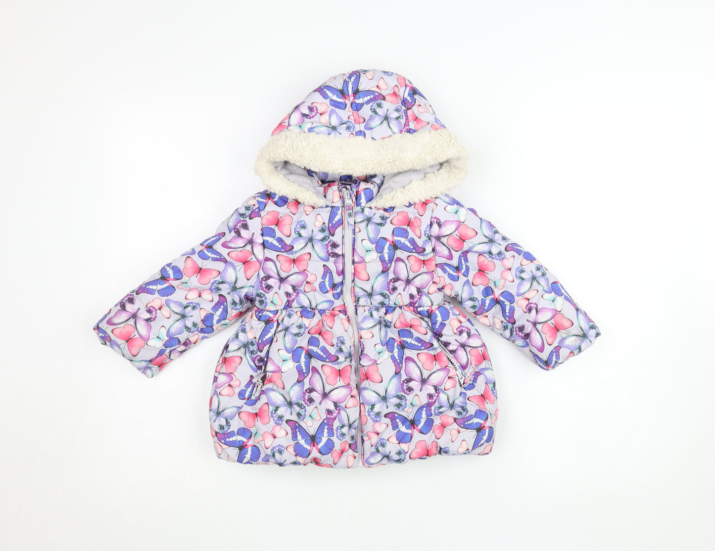Marks and Spencer Girls Multicoloured Butterfly Puffer Jacket 2 Years