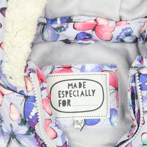 Marks and Spencer Girls Multicoloured Butterfly Puffer Jacket 2 Years