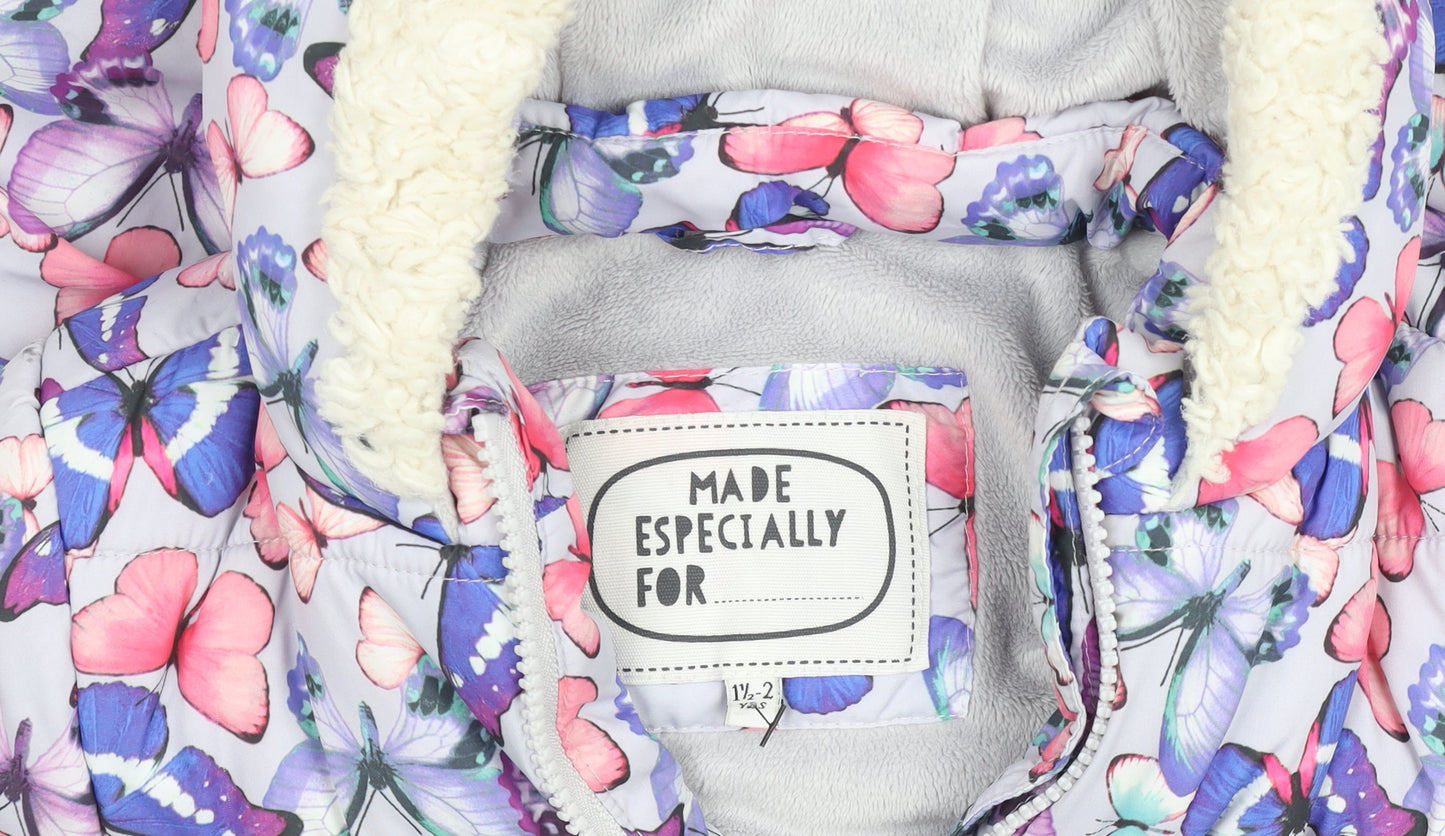 Marks and Spencer Girls Multicoloured Butterfly Puffer Jacket 2 Years