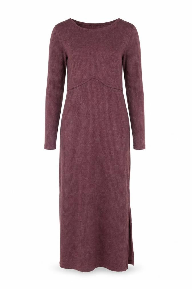 Mamalicious Womens Burgundy XS Long Sleeve Bodycon Maternity Dress