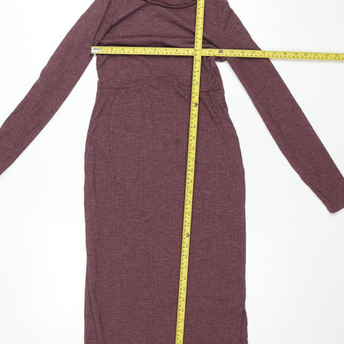 Mamalicious Womens Burgundy XS Long Sleeve Bodycon Maternity Dress