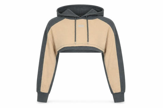 Front view of ASOS 4505 women’s beige grey cropped pullover hoodie uk 10