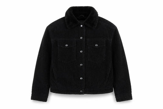 Front view of Primark Women Black Corduroy Faux Fur Lined Button Jacket, size 4