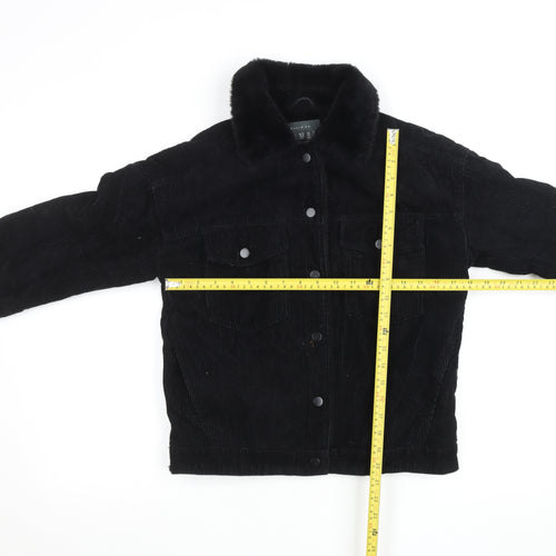 Primark Women Black Corduroy Faux Fur Lined Button Jacket Size 4