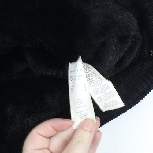 Primark Women Black Corduroy Faux Fur Lined Button Jacket Size 4