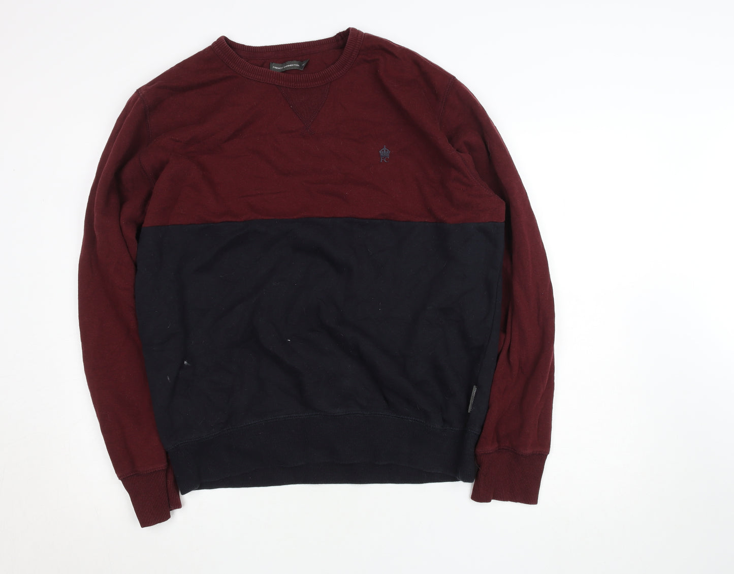French Connection Mens XL Red & Black Colour Block Crew Neck Sweatshirt