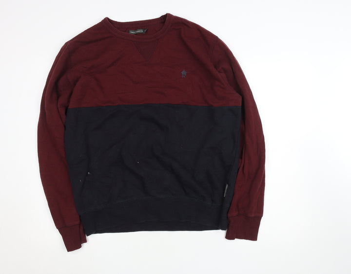 French Connection Mens XL Red & Black Colour Block Crew Neck Sweatshirt