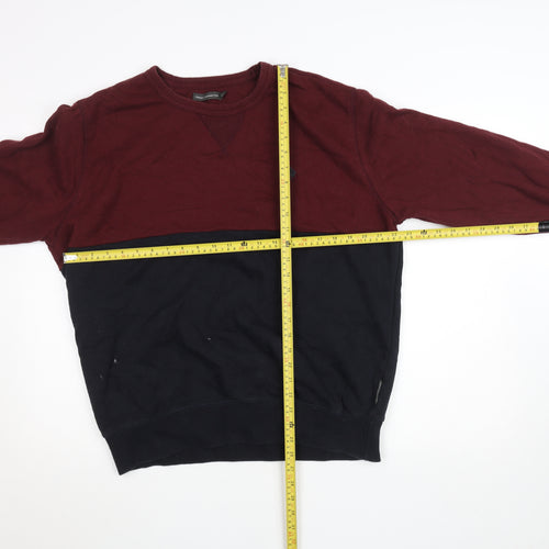 French Connection Mens XL Red & Black Colour Block Crew Neck Sweatshirt