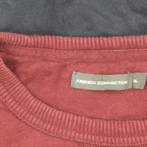 French Connection Mens XL Red & Black Colour Block Crew Neck Sweatshirt