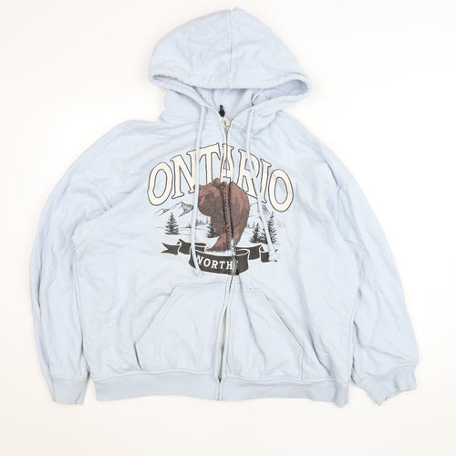 Divided Blue Full Zip Animal Graphic Hoodie Unisex L