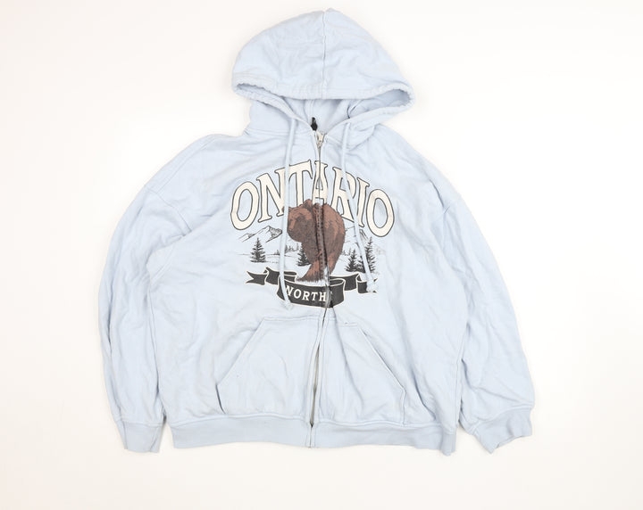 Divided Blue Full Zip Animal Graphic Hoodie Unisex L