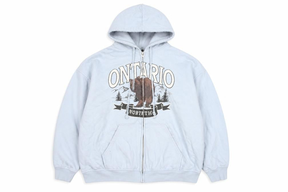 Front view of Divided Blue Full Zip Animal Graphic Hoodie unisex l