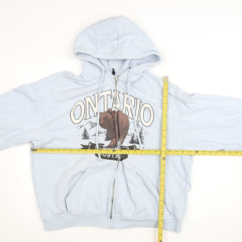 Divided Blue Full Zip Animal Graphic Hoodie Unisex L