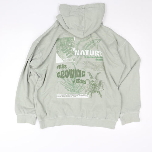 Hoxton Chic Men's Green Pullover Hoodie Size S Nature Graphic Fleece