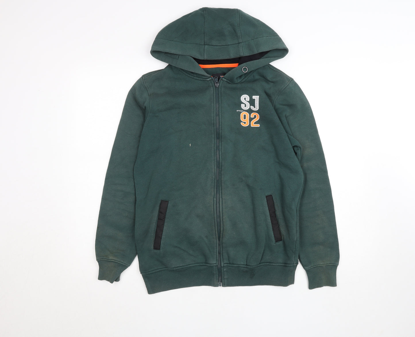 Spykar Mens Forest Green Full Zip Hoodie Size M Graphic Logo