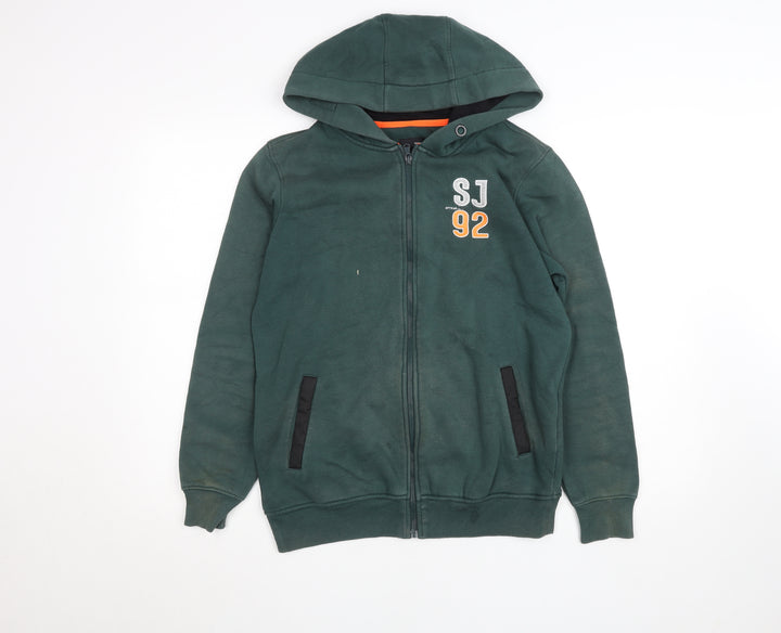 Spykar Mens Forest Green Full Zip Hoodie Size M Graphic Logo