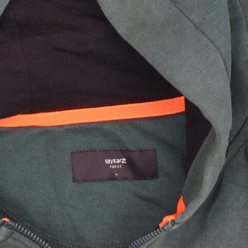 Spykar Mens Forest Green Full Zip Hoodie Size M Graphic Logo