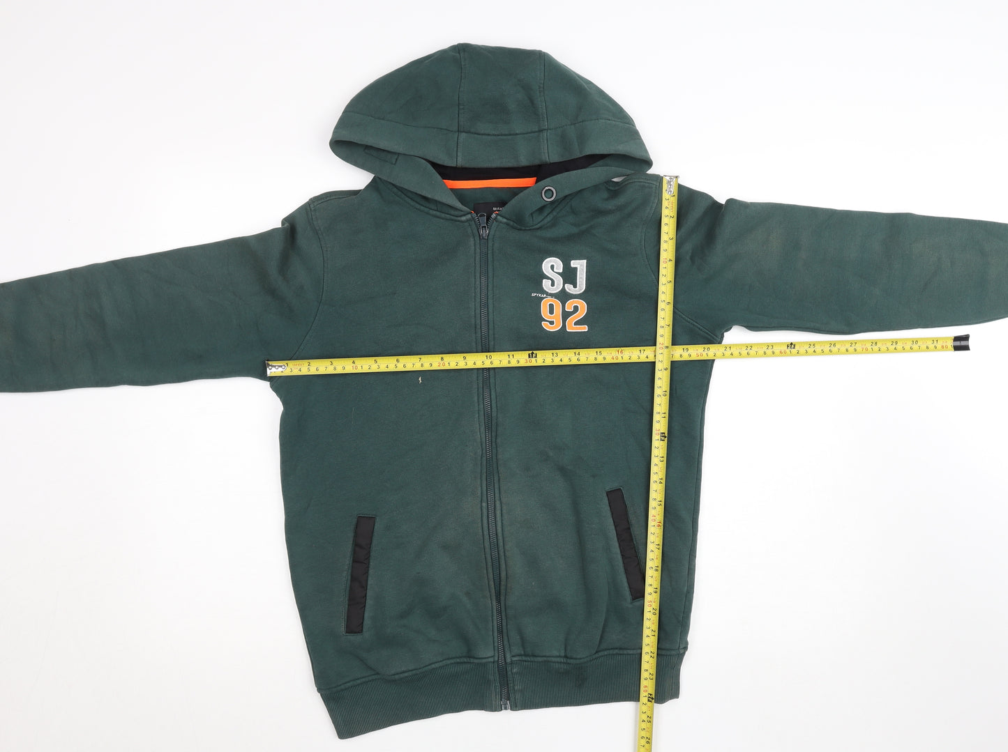 Spykar Mens Forest Green Full Zip Hoodie Size M Graphic Logo