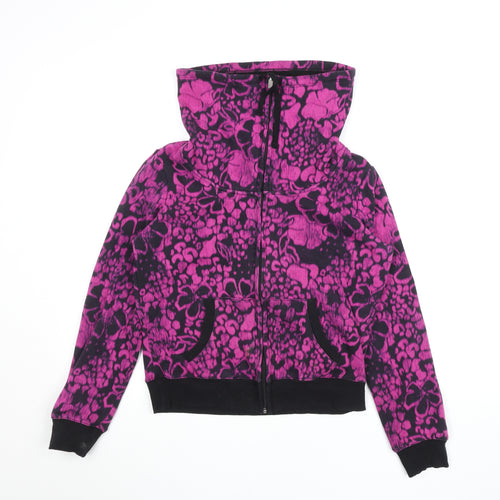 Marks and Spencer Womens Black Pink Floral Fleece Track Jacket UK 12