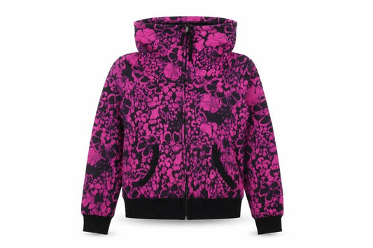 Front view of Marks & Spencer women’s black pink floral fleece track jacket uk 12