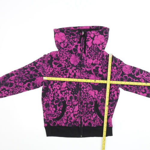 Marks and Spencer Womens Black Pink Floral Fleece Track Jacket UK 12