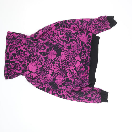 Marks and Spencer Womens Black Pink Floral Fleece Track Jacket UK 12