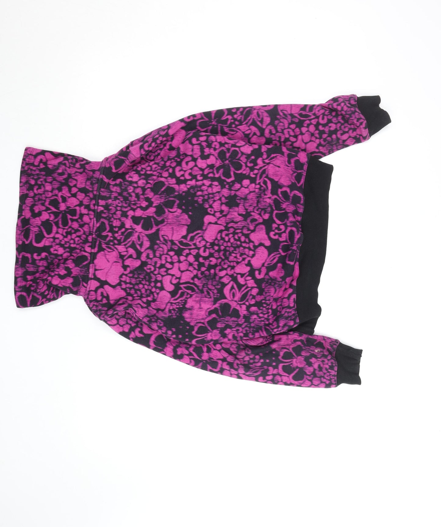 Marks and Spencer Womens Black Pink Floral Fleece Track Jacket UK 12