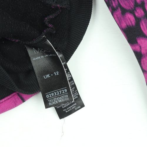 Marks and Spencer Womens Black Pink Floral Fleece Track Jacket UK 12