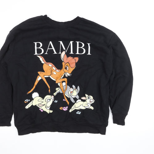 Disney at George Black Bambi Sweatshirt Women L Pullover Cotton Blend