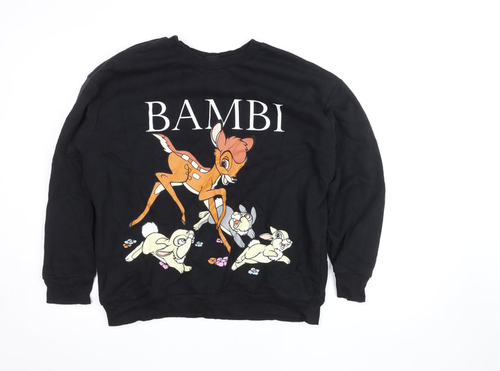 Disney at George Black Bambi Sweatshirt Women L Pullover Cotton Blend