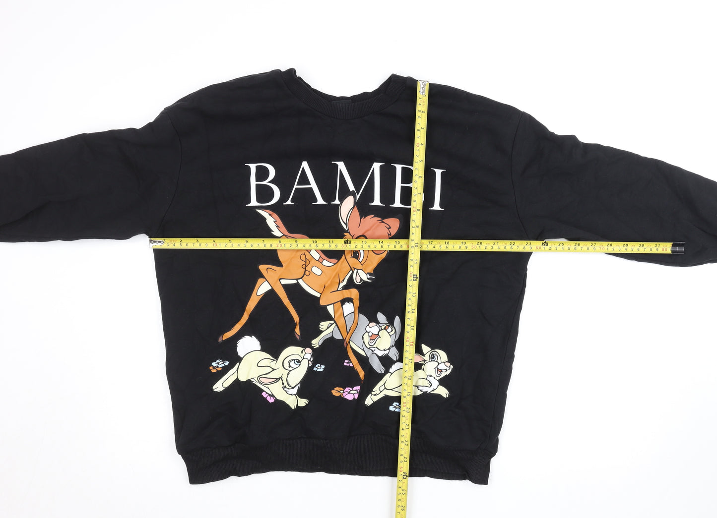Disney at George Black Bambi Sweatshirt Women L Pullover Cotton Blend