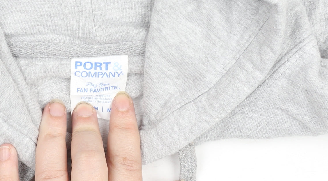 Port & Company Grey Hooded Pullover Sweatshirt Women M Ring Spun Cotton Blend