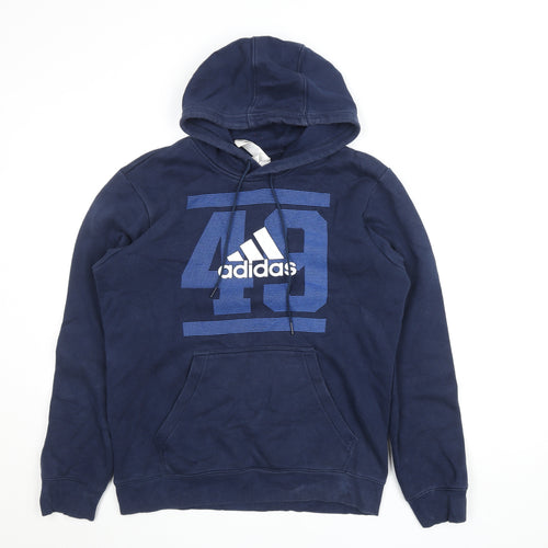 Adidas Women's Navy Blue Pullover Hoodie M Logo Graphic Cotton Blend