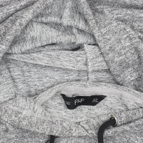 F&F Women Grey Hooded Pullover Sweatshirt UK 12 Drawstring Casual