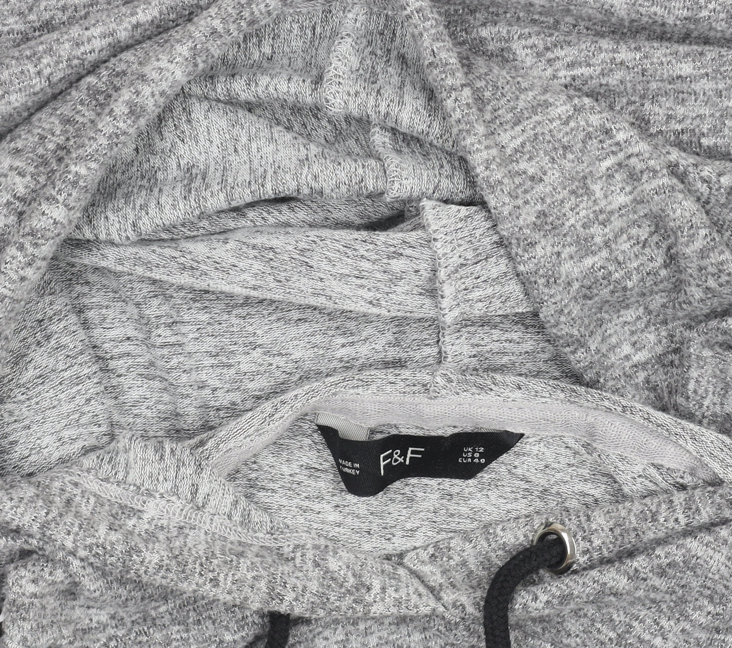 F&F Women Grey Hooded Pullover Sweatshirt UK 12 Drawstring Casual