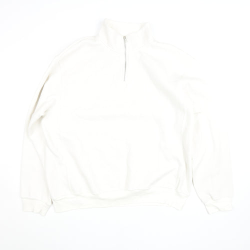 ZARA Women White XL 1/4 Zip Pullover Sweatshirt Fleece Lined
